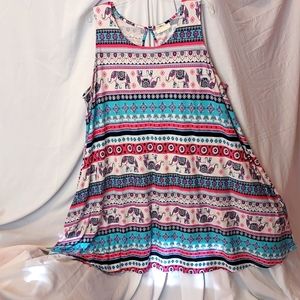 BEAUTIFUL BOBBIE BROOKS AZTEC BOHO ELEPHANT DESIGN A-LINE SLEEVELESS DRESS 3X